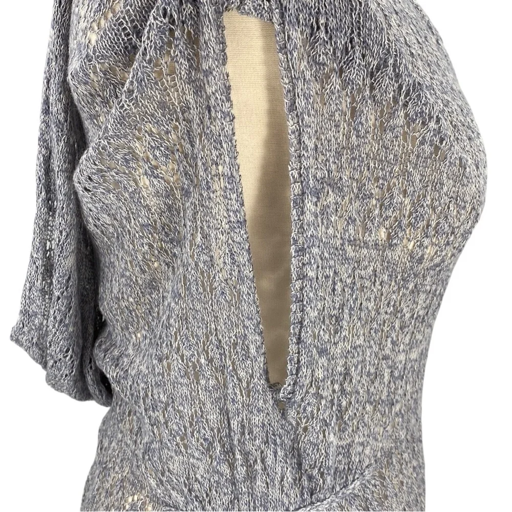 Anthropologie Moth Pointelle Slate Gray Linen Blend Lace Knit Hooded Sweater - Picture 5 of 16